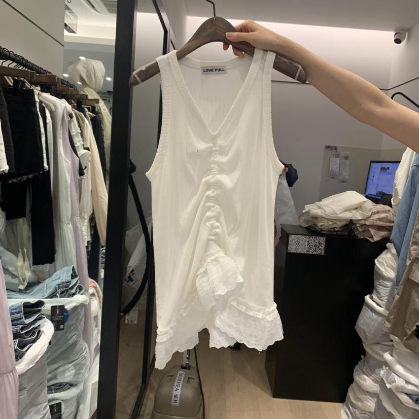 LOVE PULL韓國直郵㊣女裝新品人氣時尚休閑推薦吊帶背心褶皺LOVE PULL吊帶/背心