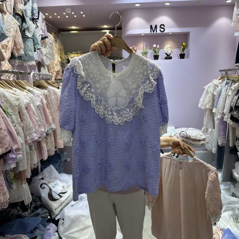 MS韓國直郵㊣東大門實拍女裝新款熱賣時尚推薦休閑襯衫蕾絲衫MS襯衫/蕾絲衫