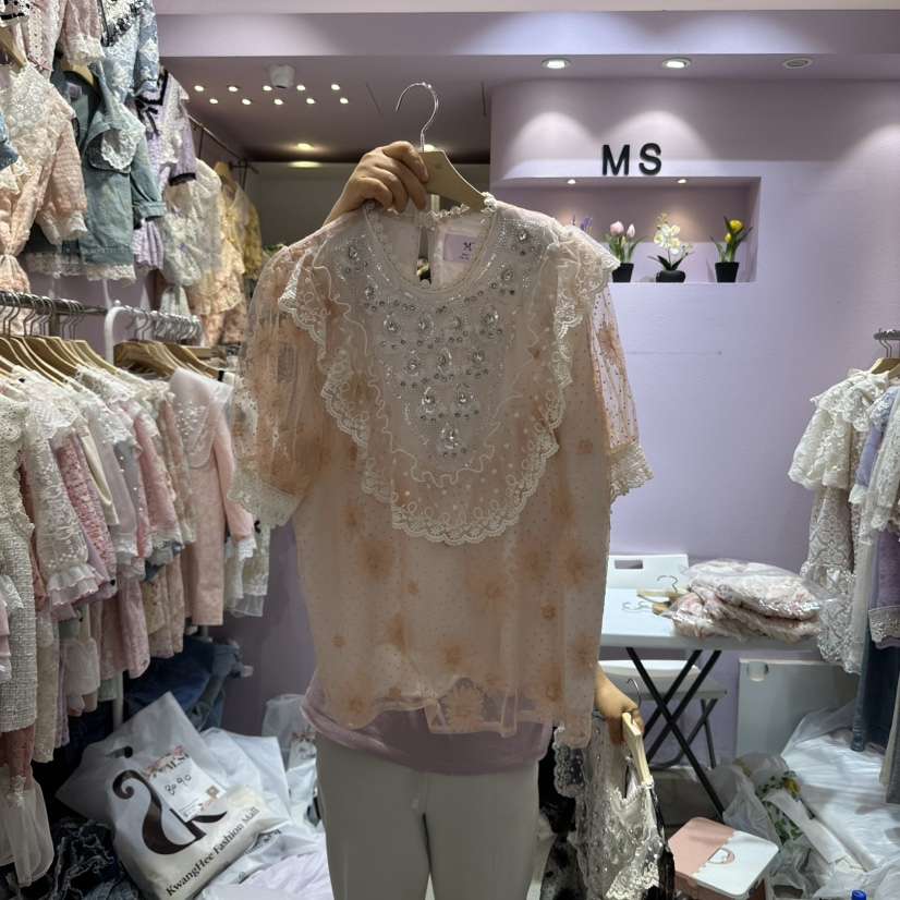 MS直郵韓國代購㊣女裝新品時尚休閑25春夏熱賣襯衫蕾絲衫絨MS襯衫/蕾絲衫