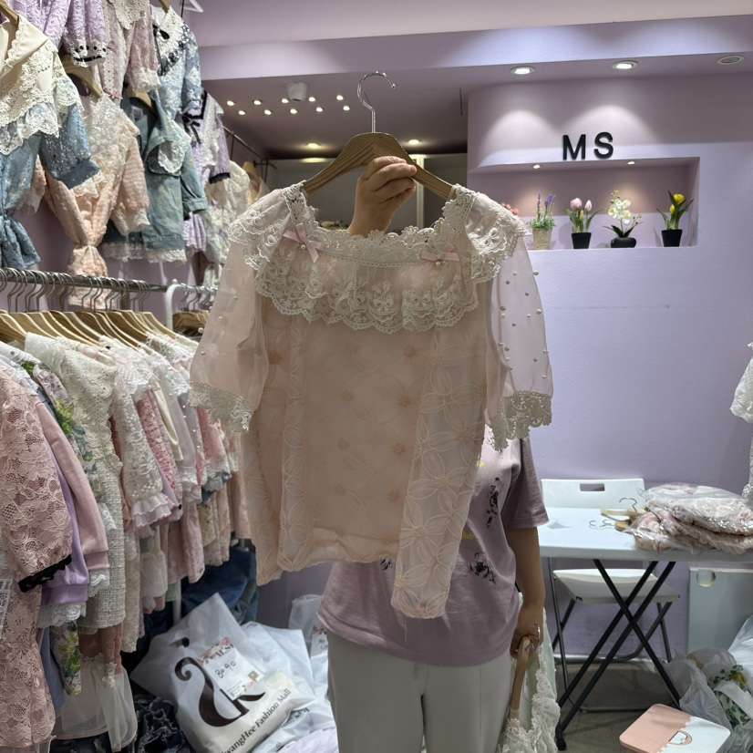 MS韓國㊣直郵東大門代購女裝新品25春夏休閑時尚襯衫蕾絲衫MS襯衫/蕾絲衫