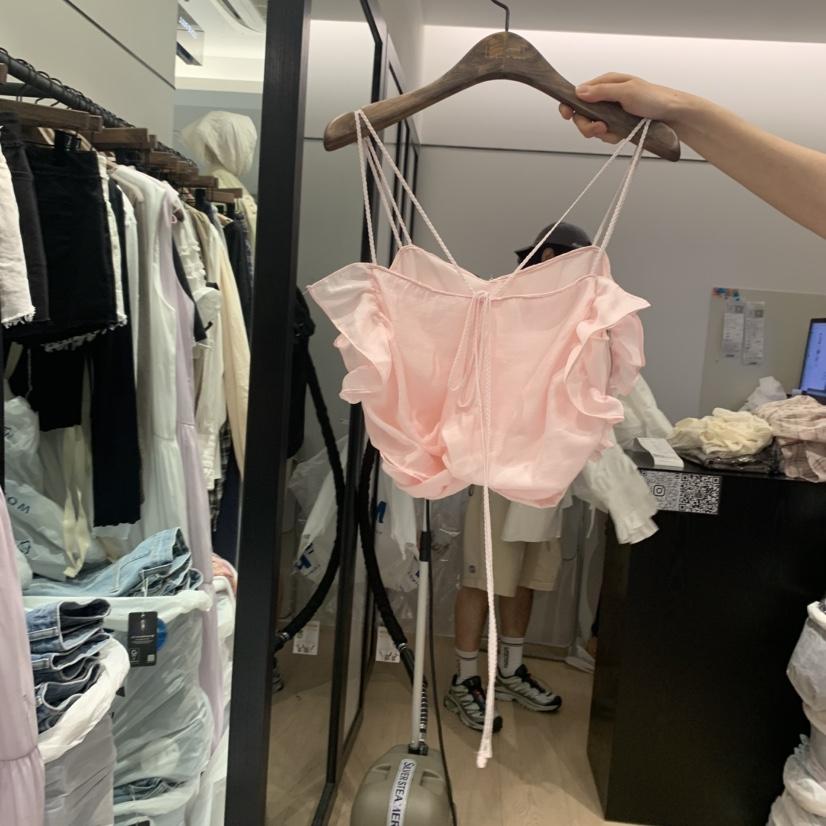 LOVE PULL韓國直郵㊣女裝新品推薦休閑時尚吊帶背心荷葉邊LOVE PULL吊帶/背心