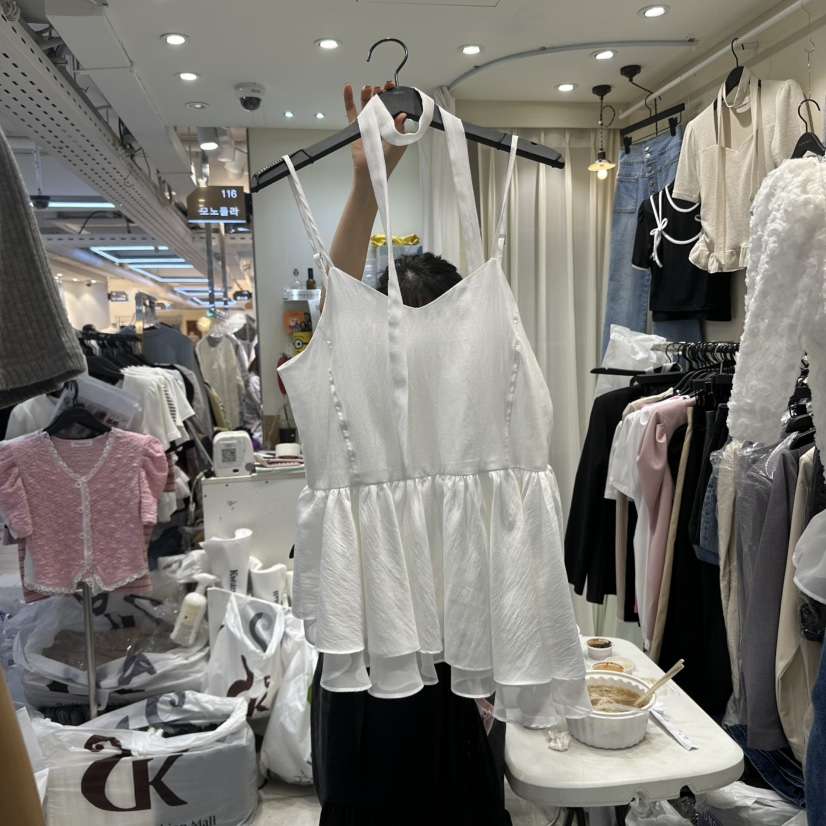 MONOPOLY韓國㊣直郵東大門代購女裝新品人氣吊帶背心含脖帶荷葉邊MONO_POLY吊帶/背心