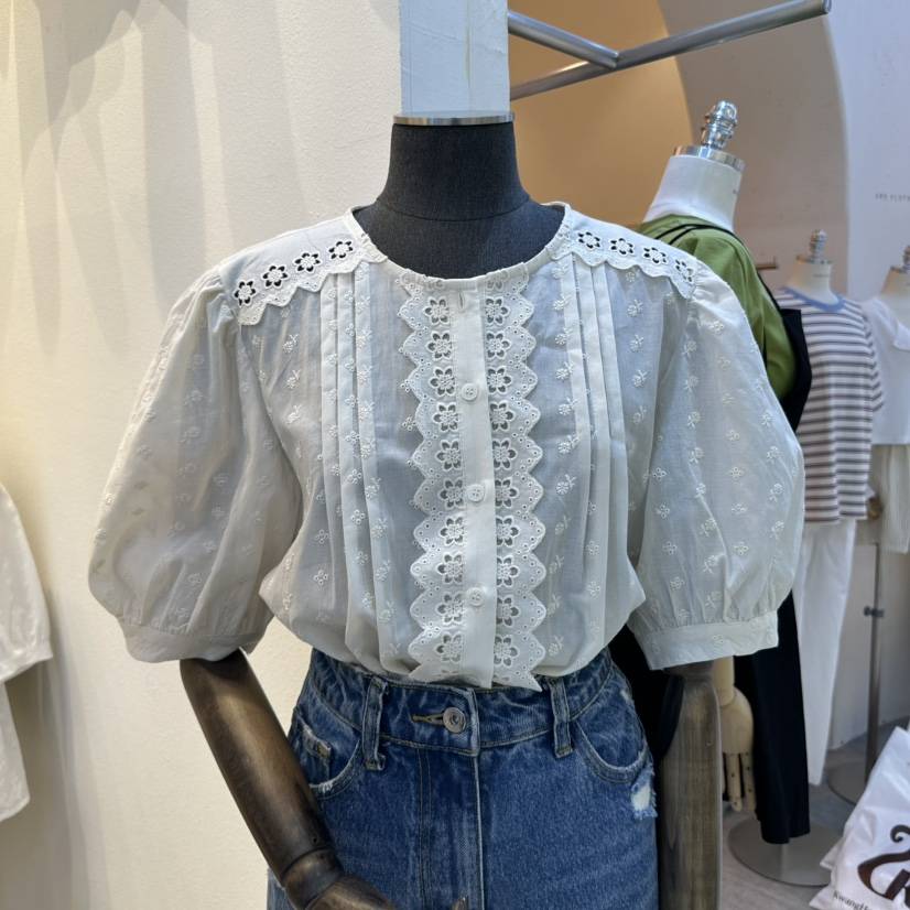 2nd B-S韓國直郵㊣女裝新品25春夏推薦人氣襯衫蕾絲衫刺繡2nd B-S襯衫/蕾絲衫