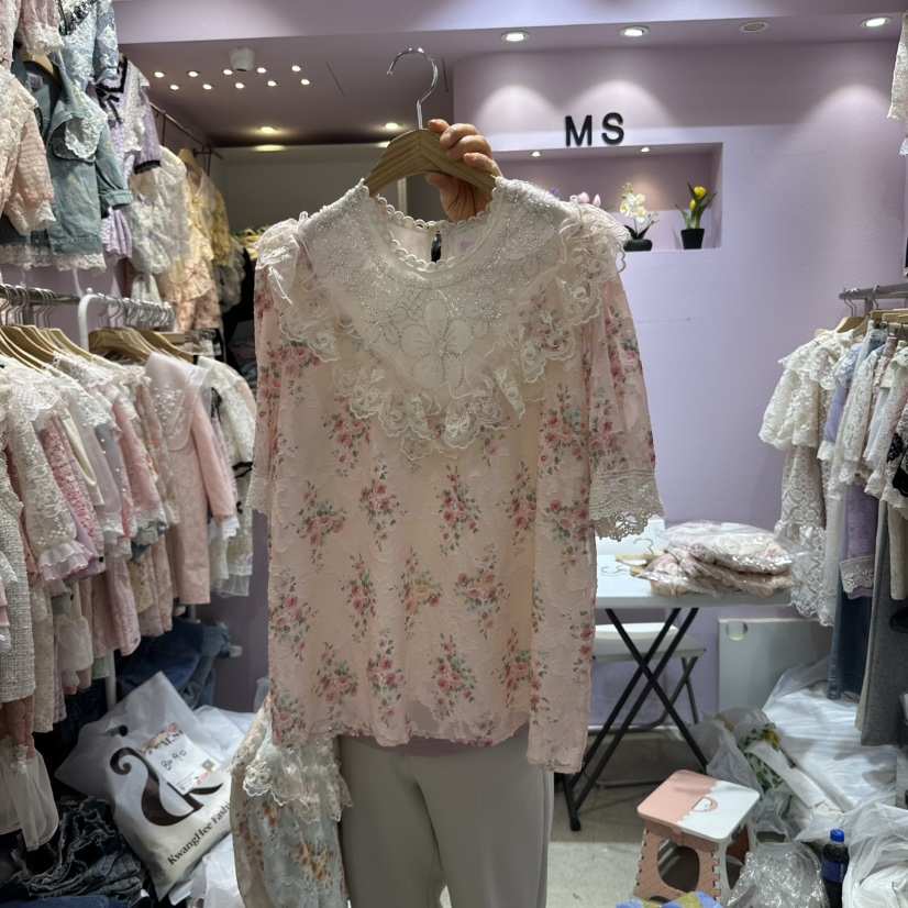 MS韓國直郵㊣女裝新品推薦25春夏熱賣人氣時尚休閑襯衫蕾絲衫MS襯衫/蕾絲衫