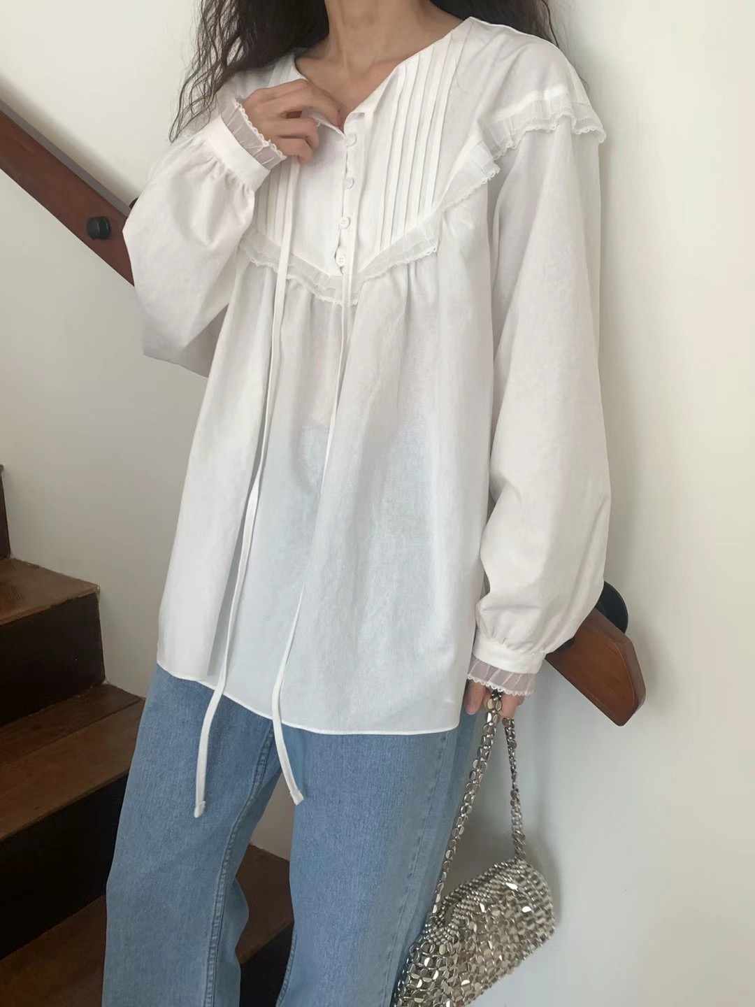 BABER直郵韓國代購㊣女裝新款推薦時尚25春夏休閑襯衫蕾絲衫BABER襯衫/蕾絲衫