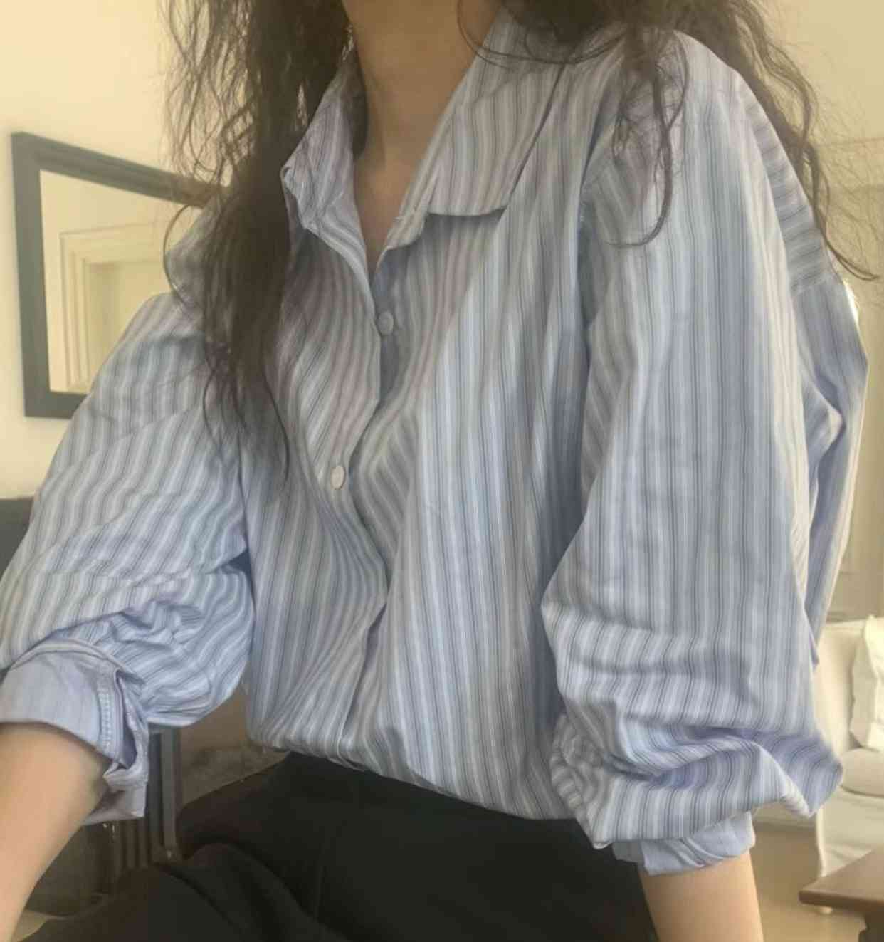 BABER韓國㊣直郵東大門代購女裝新品時尚休閑襯衫蕾絲衫條紋BABER襯衫/蕾絲衫