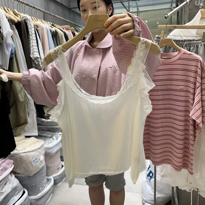 UOOV韓國㊣直郵東大門代購女裝新品推薦25春夏吊帶背心蕾絲雙層UOOV吊帶/背心