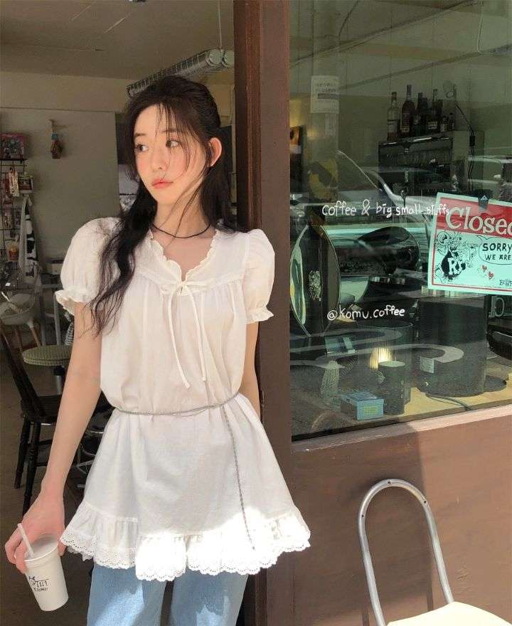 STAY HERE直郵韓國代購㊣女裝新品時尚25春夏連衣裙荷葉邊STAY HERE連衣裙