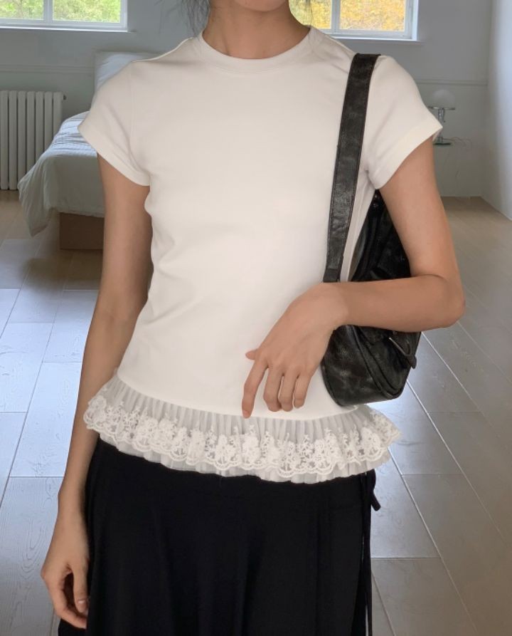 STAY HERE韓國直郵㊣女裝新品25春夏人氣時尚熱賣T恤荷葉邊STAY HERET恤