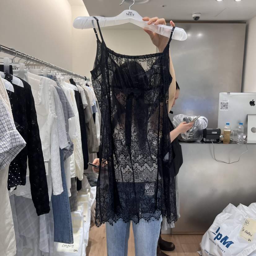 MEET ME韓國直郵㊣女裝新品推薦熱賣25春夏連衣裙透明蕾絲MEET ME連衣裙