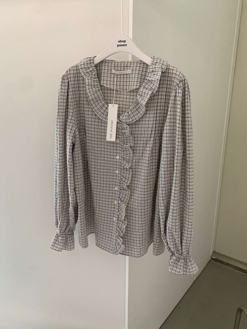 SHOP POSTER韓國直郵㊣東大門實拍女裝新品25春夏襯衫蕾絲衫荷葉邊格紋SHOP_POSTER襯衫/蕾絲衫