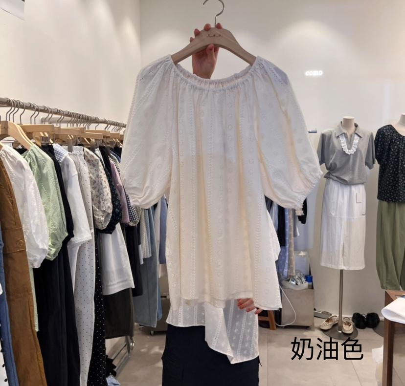 TAN&amp;COMO韓國㊣直郵東大門代購女裝新款25春夏襯衫蕾絲衫刺繡tan-COMO襯衫/蕾絲衫