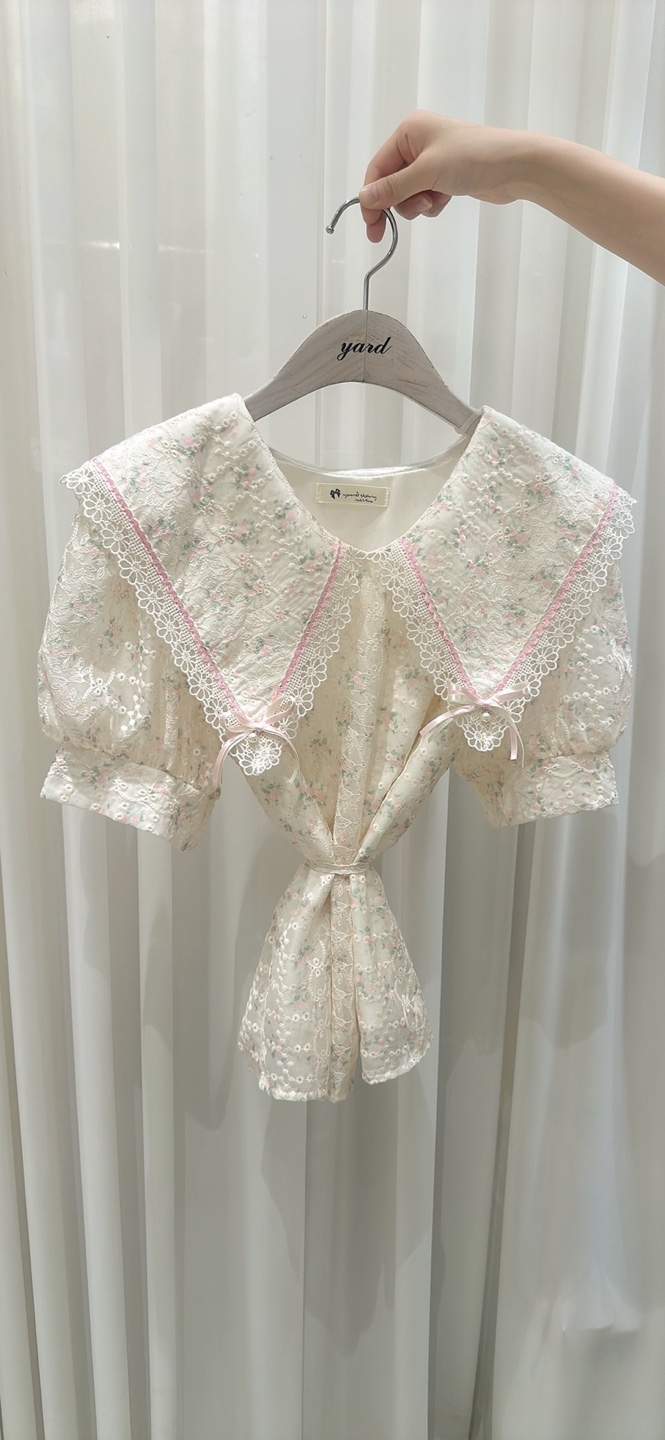 YARD韓國㊣直郵東大門代購女裝新品25春夏時尚襯衫蕾絲衫刺繡YARD襯衫/蕾絲衫