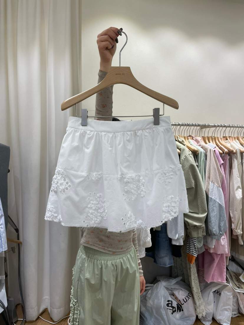 AUVERFIT直郵韓國代購㊣女裝新款熱賣休閑25春夏短裙刺繡雙層AUVERFIT短裙