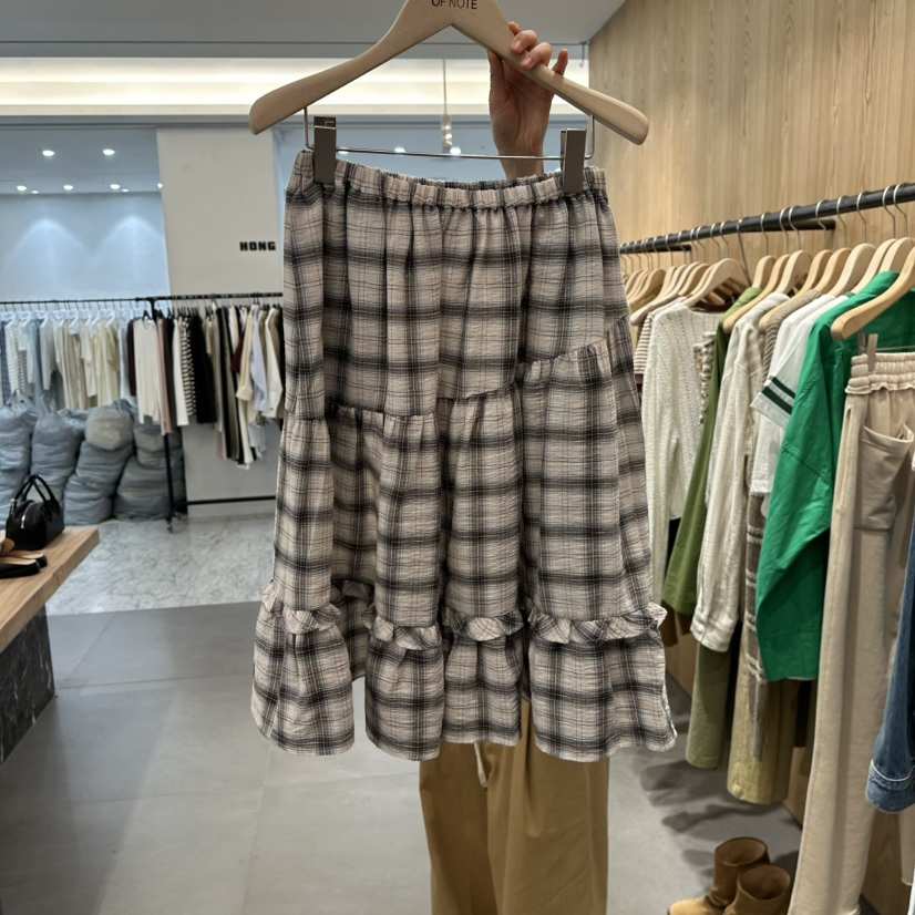 STAYFELT/OF NOTE直郵韓國代購㊣女裝新款時尚半身裙中短裙格紋褶皺OF NOTE/STAYFELT半身裙/中短裙
