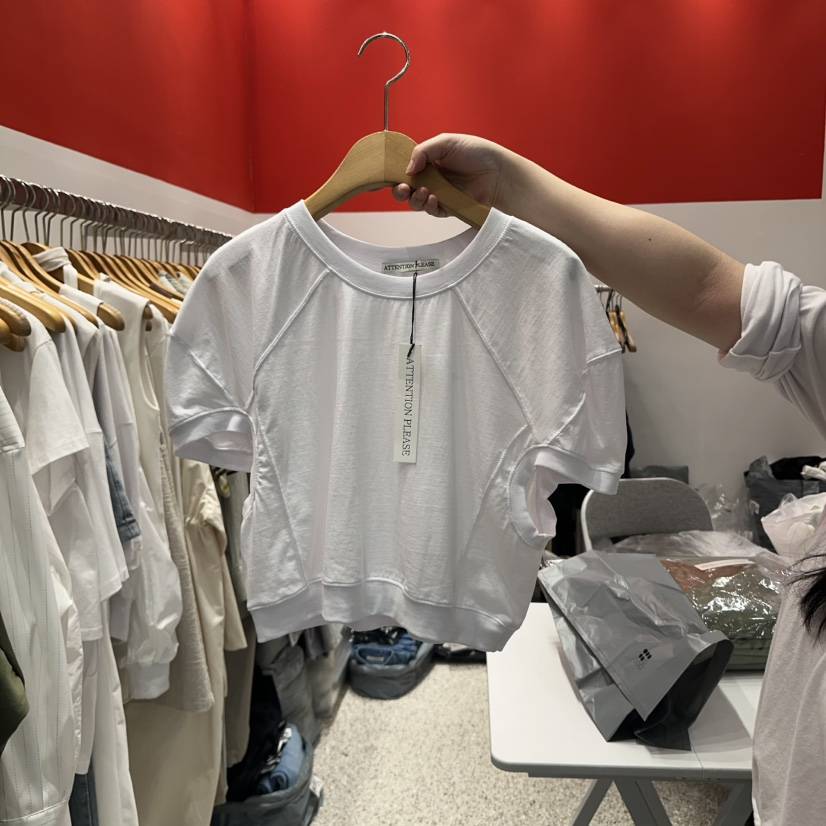 ATPZ韓國直郵㊣東大門實拍女裝新品人氣時尚推薦休閑T恤泡泡袖ATTENTION PLEAEST恤