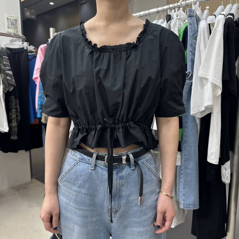 INTHEEND韓國㊣直郵東大門代購女裝新品休閑襯衫蕾絲衫泡泡袖短款INTHEEND襯衫/蕾絲衫