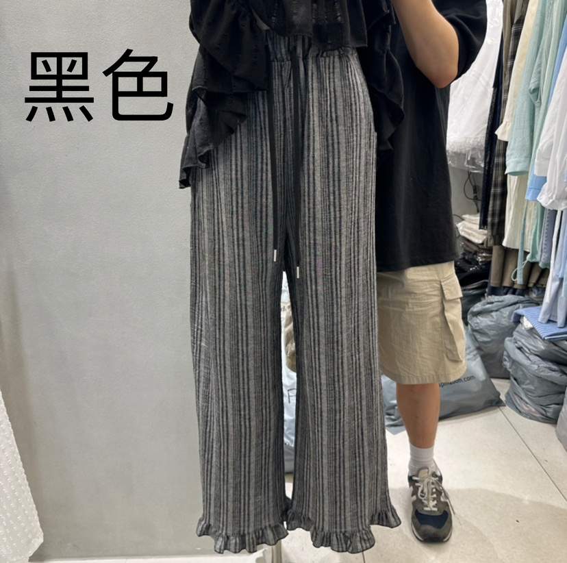ANDE韓國直郵㊣東大門實拍女裝新品時尚休閑休閑褲荷葉邊亞麻ANDE休閑褲