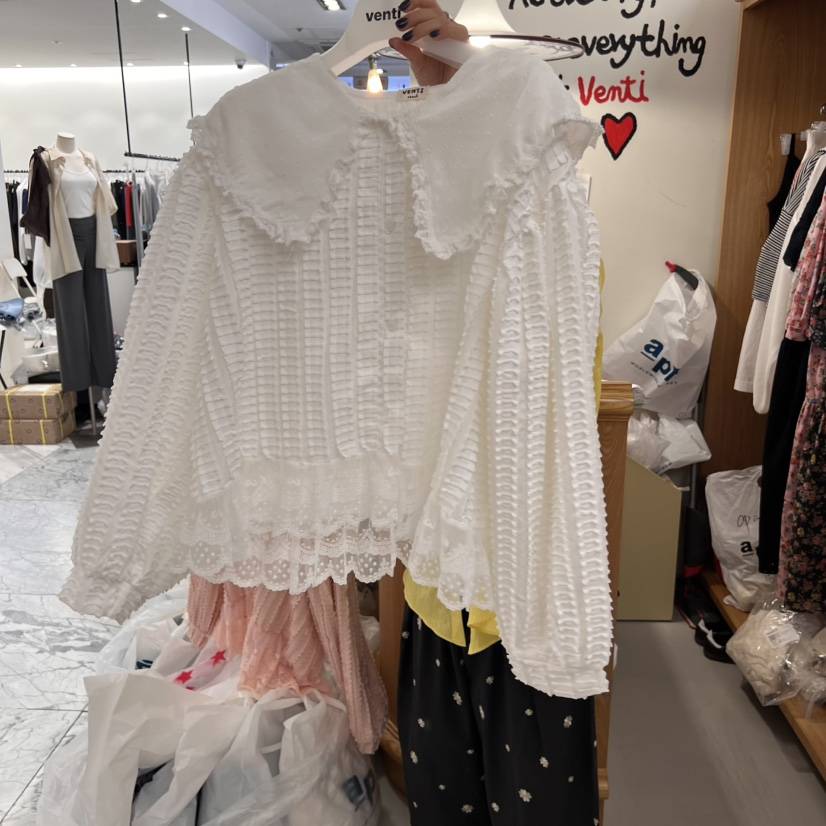 VENTI直郵韓國代購㊣女裝新品時尚推薦25春夏襯衫蕾絲衫開衫VENTI襯衫/蕾絲衫