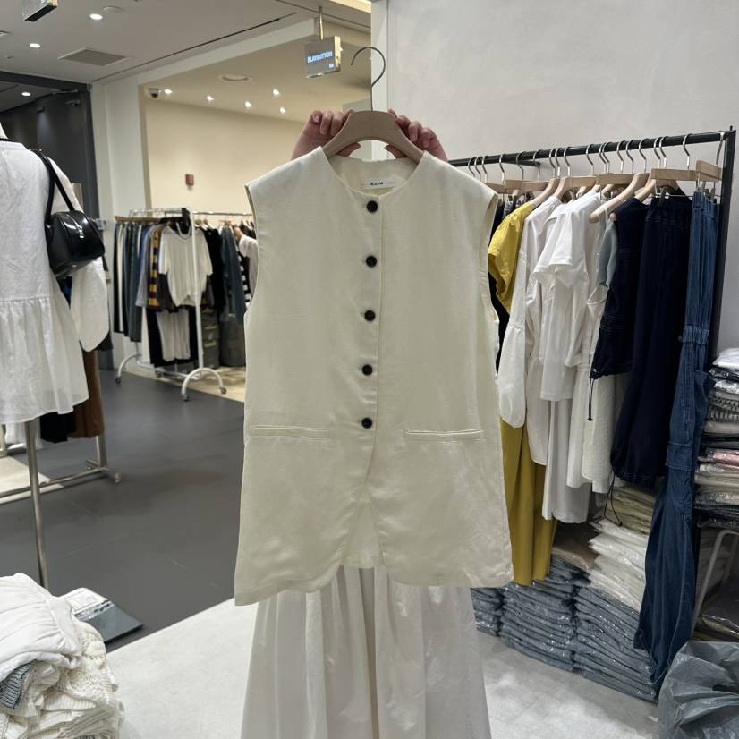 AURA直郵韓國代購㊣女裝新品休閑熱賣推薦人氣時尚馬甲亞麻Au ra馬甲