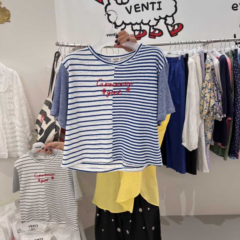 VENTI韓國㊣直郵東大門代購女裝新品熱賣25春夏時尚T恤亞麻布VENTIT恤