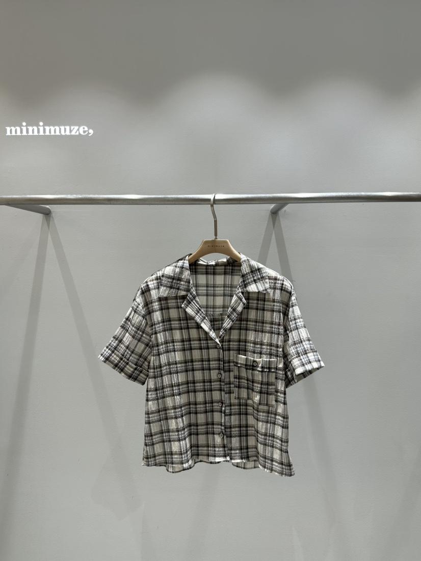 MINIMUZE直郵韓國代購㊣女裝新款25春夏時尚襯衫蕾絲衫格紋MINIMUZE襯衫/蕾絲衫
