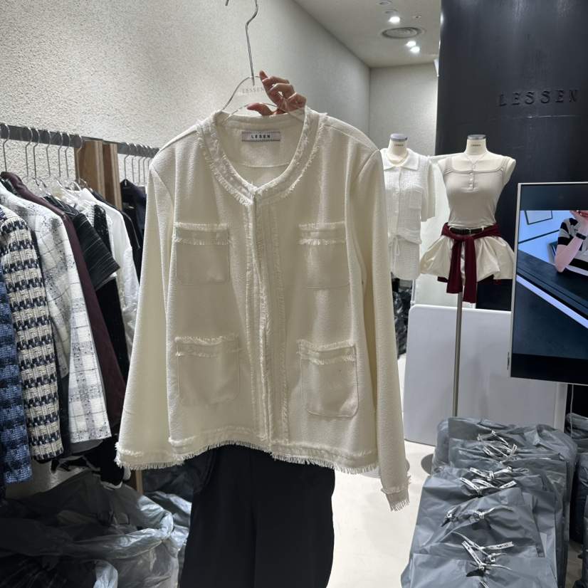 LESSEN直郵韓國代購㊣女裝新款熱賣休閑推薦夾克粗花呢開衫LESSEN夾克
