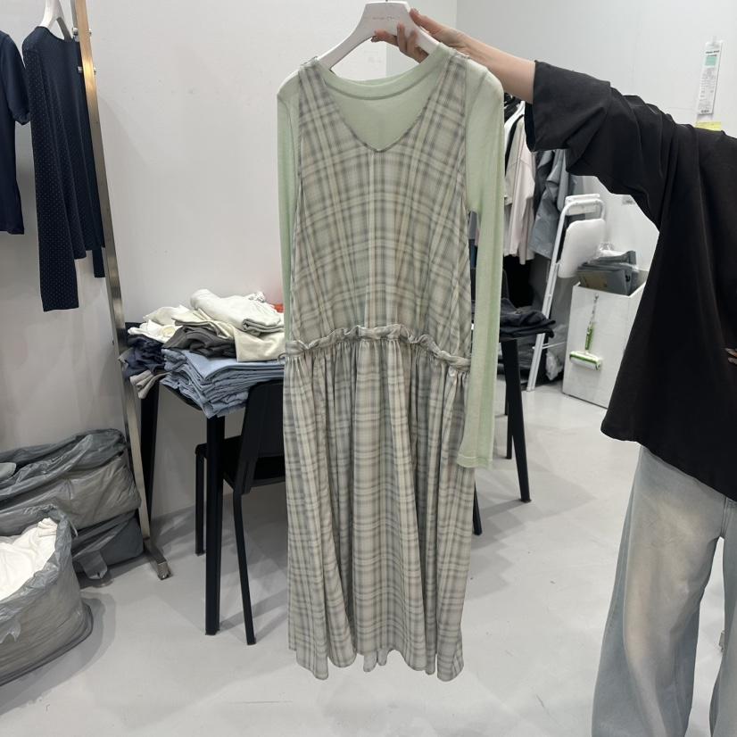 VISUAL SPACE直郵韓國代購㊣女裝新款25春夏連衣裙不含內搭格紋VISUAL SPACE連衣裙