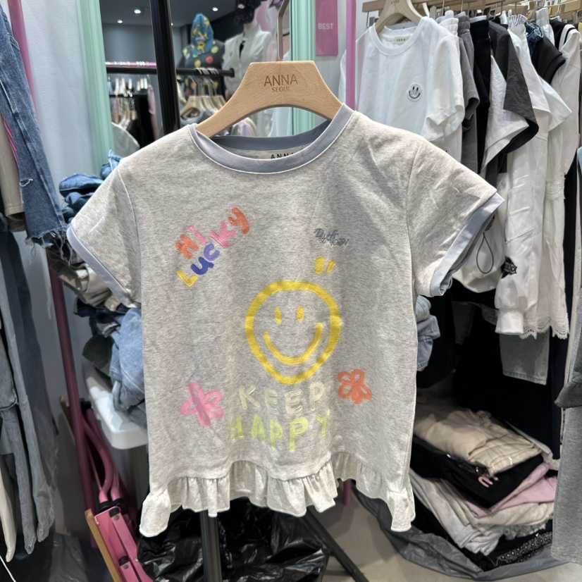 ANNA直郵韓國代購㊣女裝新品熱賣時尚人氣推薦25春夏T恤荷葉邊ANNAT恤