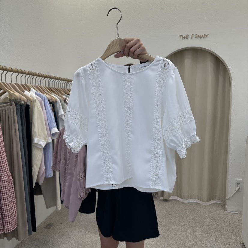 THE FUNNY韓國㊣直郵東大門代購女裝新品人氣休閑襯衫蕾絲衫THE FUNNY襯衫/蕾絲衫