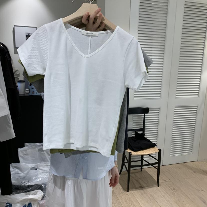 MONIQUE直郵韓國代購㊣女裝新款休閑25春夏推薦人氣時尚T恤V領MONIQUET恤