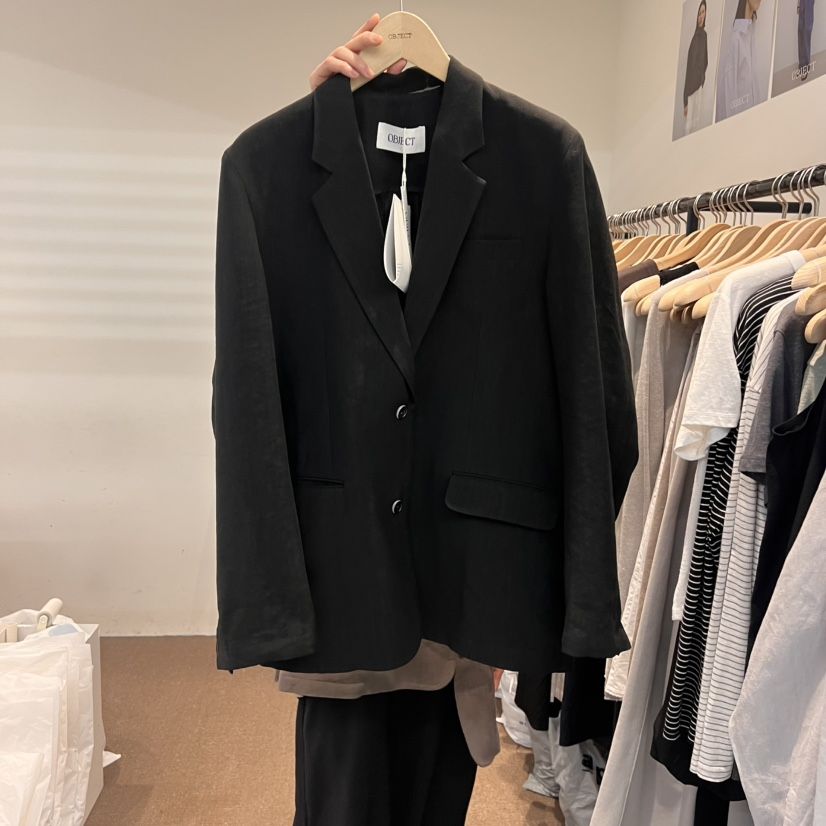 OBJECT直郵韓國代購㊣女裝新品25春夏熱賣人氣推薦夾克亞麻布OBJECT夾克
