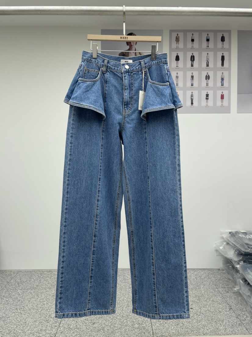 MADE-P韓國㊣直郵東大門代購女裝新品推薦休閑人氣時尚牛仔褲MADE-P牛仔褲
