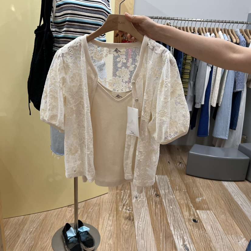 THEPLAN直郵韓國代購㊣女裝新品熱賣推薦人氣套裝套裝蕾絲開衫THE PLAN套裝