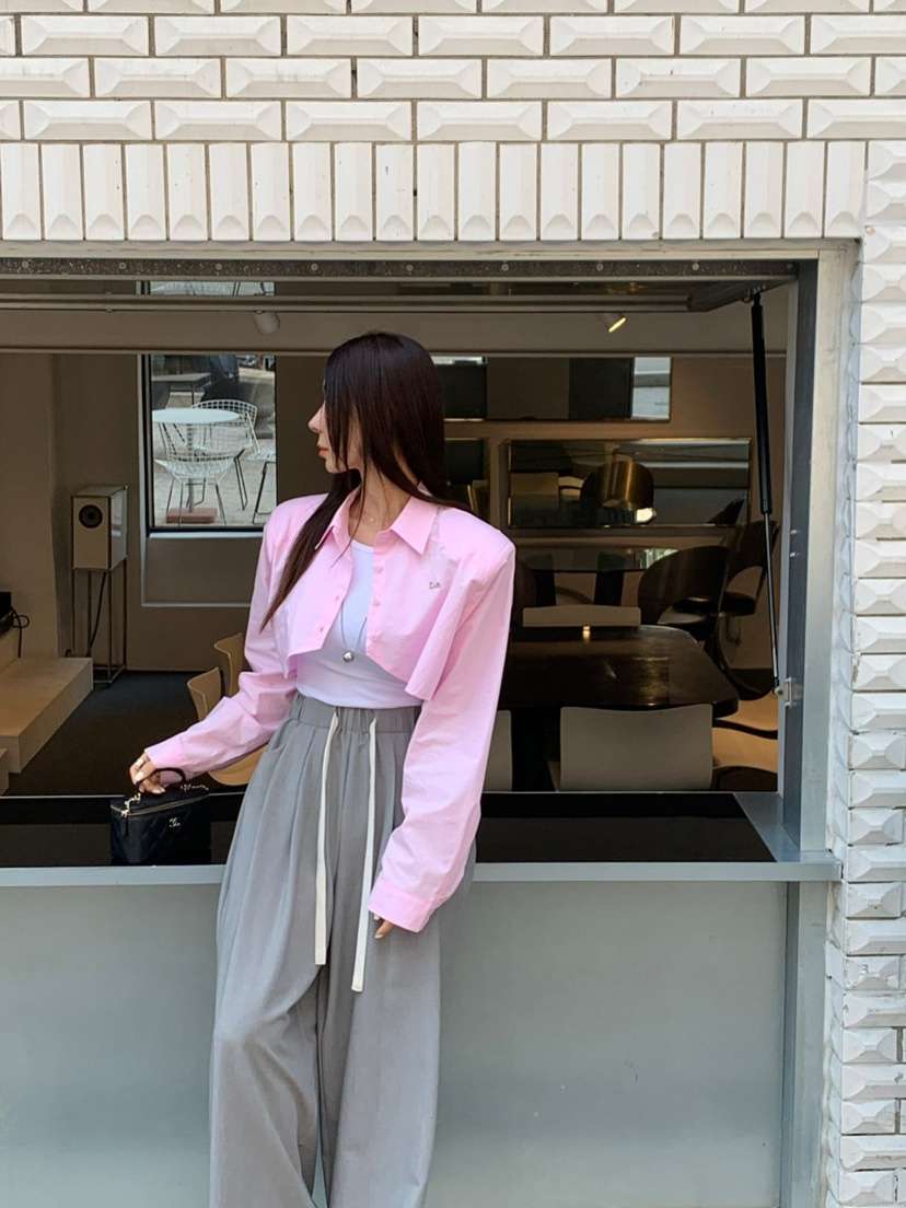 REVE CITE-L韓國代購女裝新款時尚真品25春夏襯衫蕾絲衫短款REVE CITE襯衫/蕾絲衫