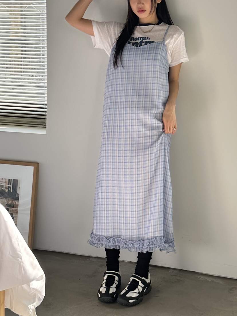 I MFACT東大門實拍女士新品職業真品人氣連衣裙荷葉邊格紋I MFACT連衣裙