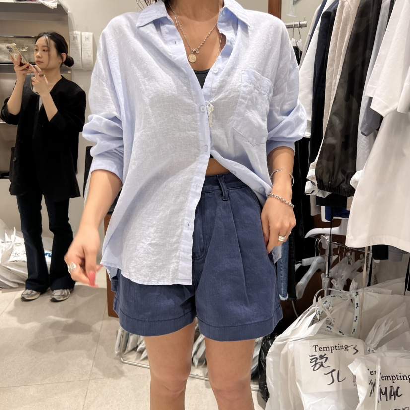 TEMPTING韓國代購女士新品人氣25春夏休閑時尚襯衫蕾絲衫亞麻TEMPTING襯衫/蕾絲衫
