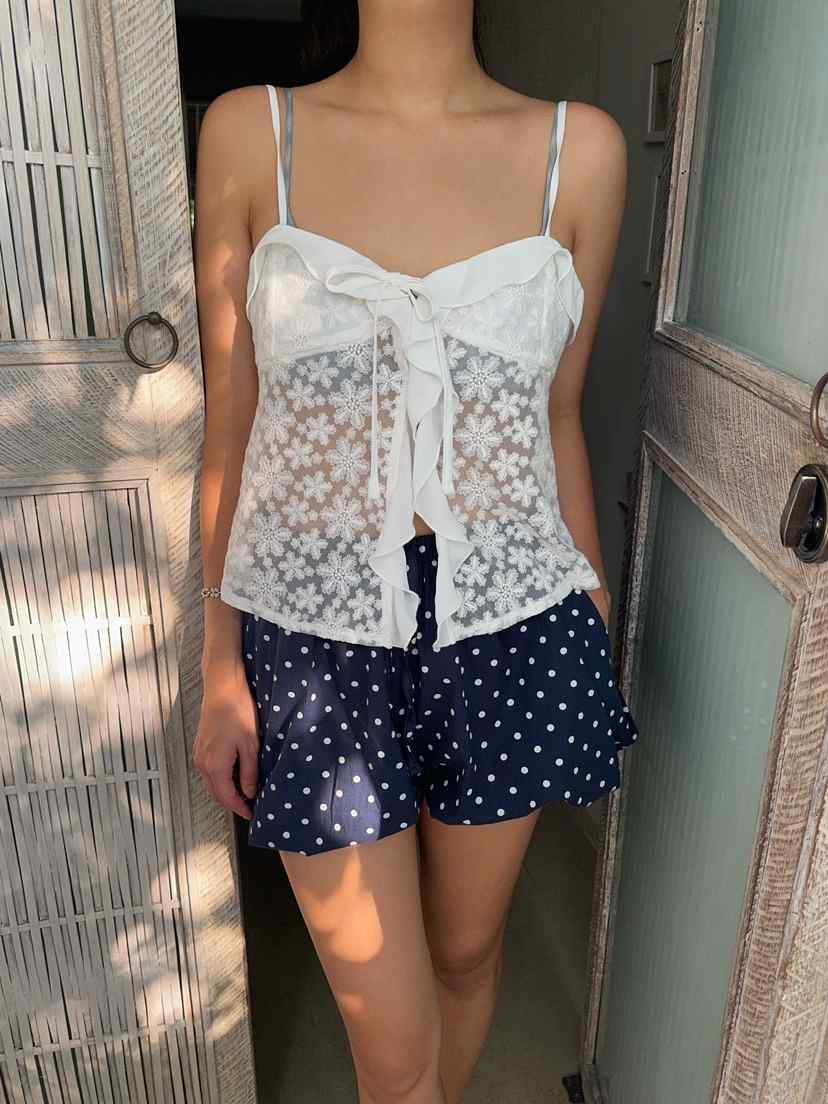 OUPPT直郵韓國代購㊣女裝新款25春夏推薦吊帶背心荷葉邊刺繡OUPPT吊帶/背心