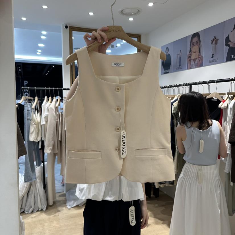 OVERTAKE韓國直郵㊣女裝新品休閑推薦人氣25春夏熱賣馬甲亞麻OVERTAKE馬甲