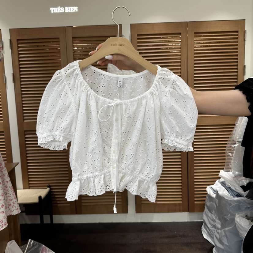 TRES BIEN韓國直郵㊣東大門實拍女裝新品推薦襯衫蕾絲衫短款TRES BIEN襯衫/蕾絲衫