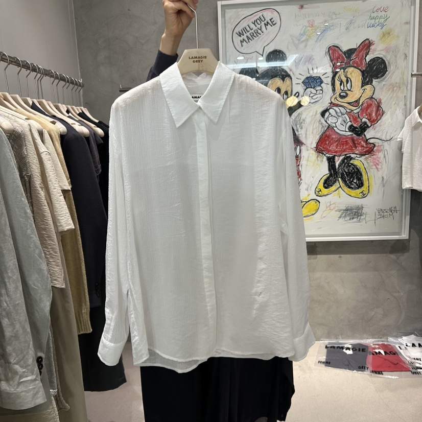 LAMAGIEPIE直郵韓國代購㊣女裝新品人氣25春夏時尚襯衫蕾絲衫LAMAGIE GREY襯衫/蕾絲衫