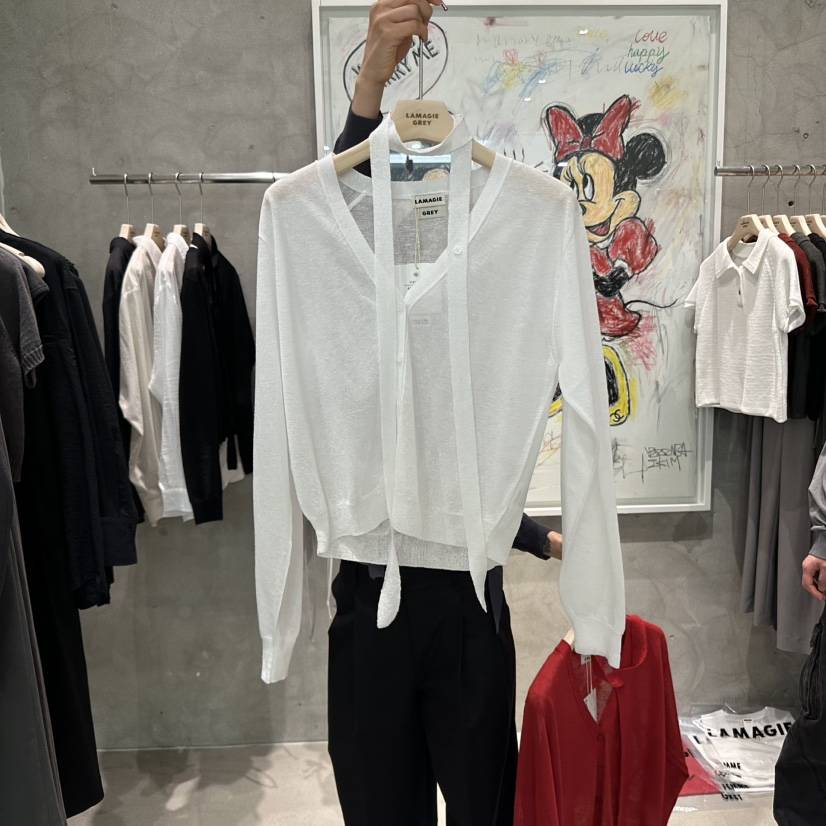 LAMAGIEPIE韓國直郵㊣東大門實拍女裝新品時尚針織衫含脖帶開衫LAMAGIE GREY針織衫