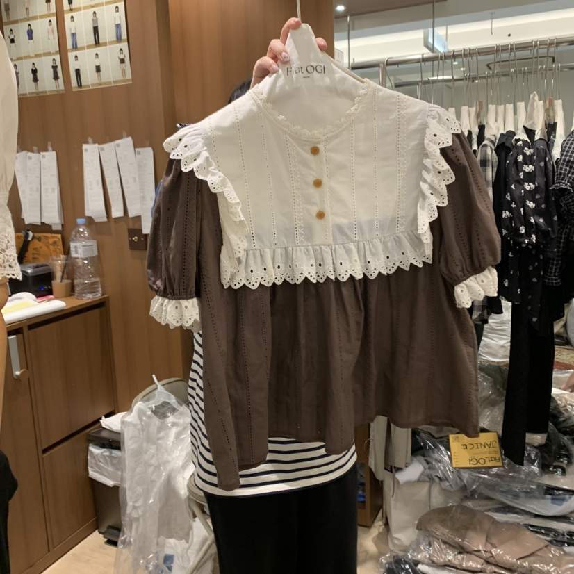 OGI直郵韓國代購㊣女裝新品人氣休閑熱賣時尚推薦襯衫蕾絲衫FLat OGI襯衫/蕾絲衫