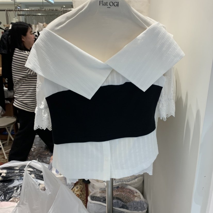 OGI直郵韓國代購㊣女裝新款時尚熱賣休閑推薦襯衫蕾絲衫緊身FLat OGI襯衫/蕾絲衫