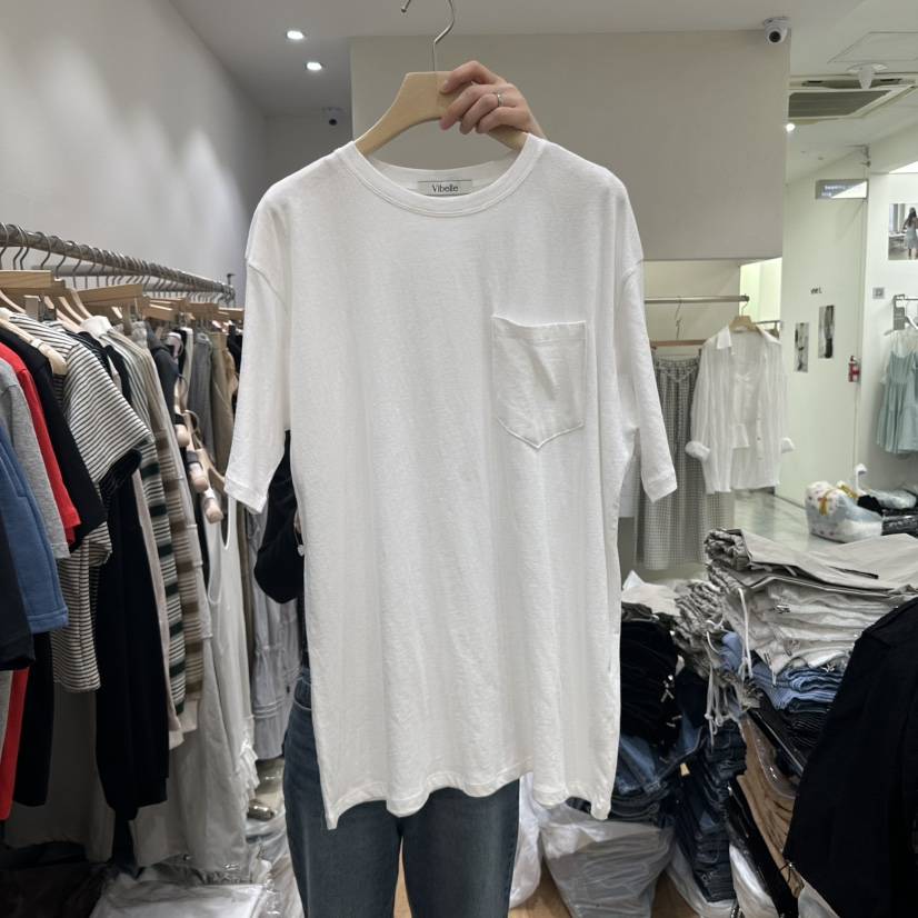VIBELLE直郵韓國代購㊣女裝新品25春夏時尚推薦休閑T恤口袋VIBELLET恤