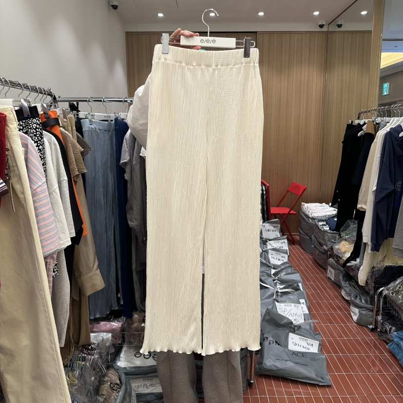E/E/E韓國直郵㊣東大門實拍女裝新品熱賣25春夏休閑褲褶皺E/E/E休閑褲