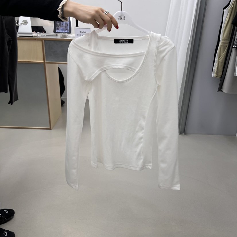 STAINLESS韓國直郵㊣女裝新品推薦休閑25春夏長袖T恤假兩件STAINLESS長袖T恤