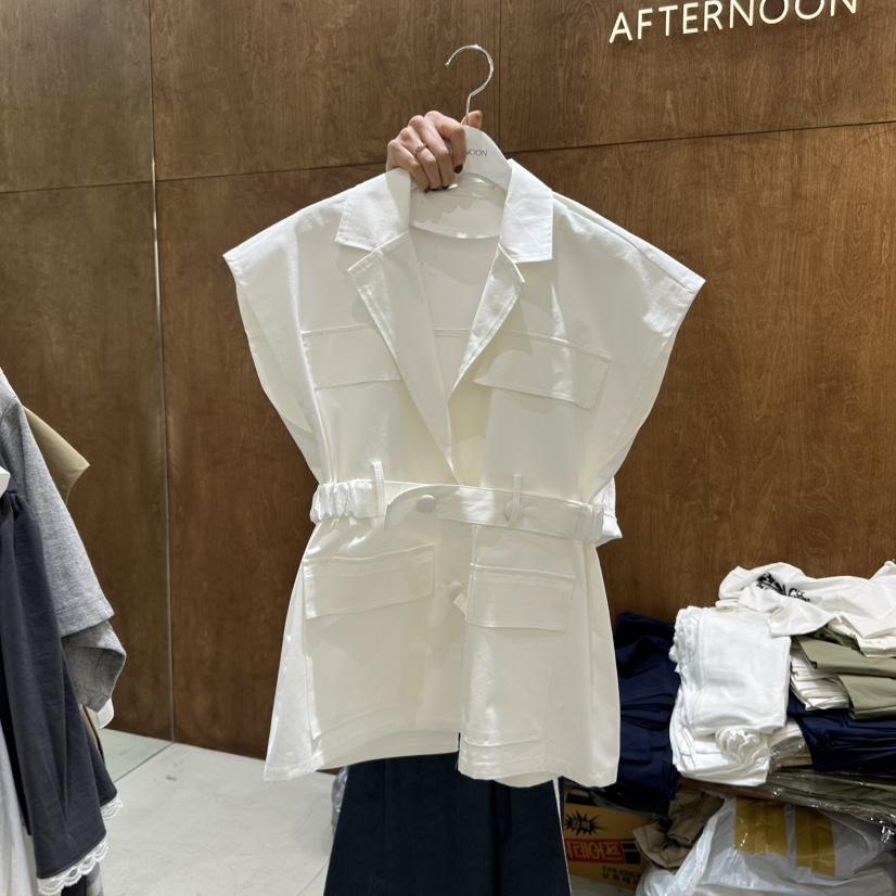 AFTERNOON-P直郵韓國代購㊣女裝新品人氣休閑熱賣馬甲含腰帶AFTERNOON馬甲