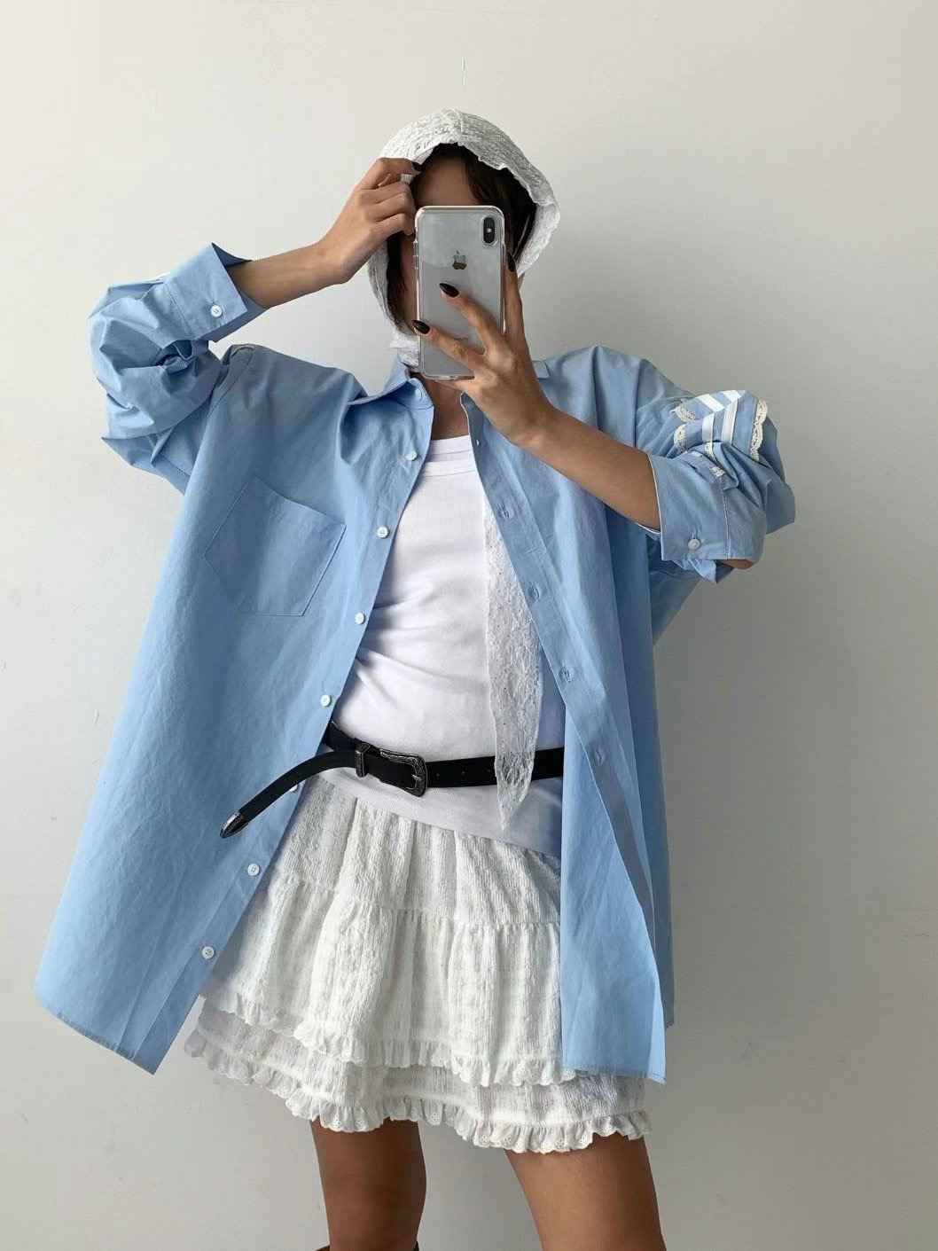 CELEB-셀럽-T韓國代購女士新品熱賣25春夏時尚襯衫蕾絲衫CELEB-T襯衫/蕾絲衫