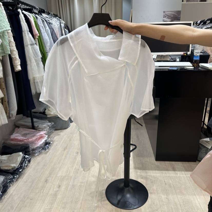 SOFTNESS韓國直郵女裝新品熱賣職業休閑推薦襯衫蕾絲衫含腰繩Softness/Cosmic襯衫/蕾絲衫